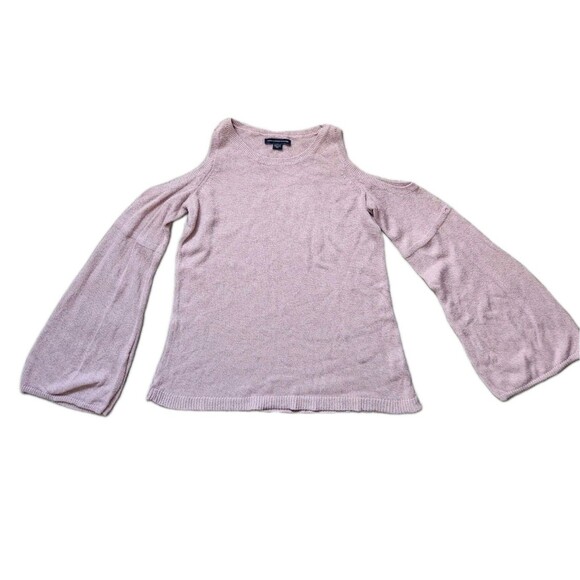 American Eagle Outfitters Sweaters - American Eagle Cold Shoulder Knit Sweater Bell Sleeve Heathered Pink XS EUC